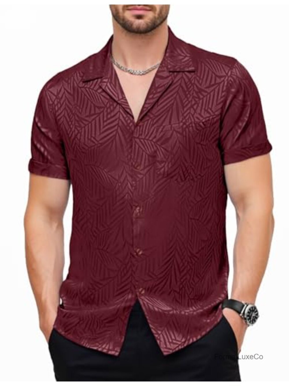 Mens Satin Button Up Dress Shirt Silk Like Jacquard Relaxed Fit